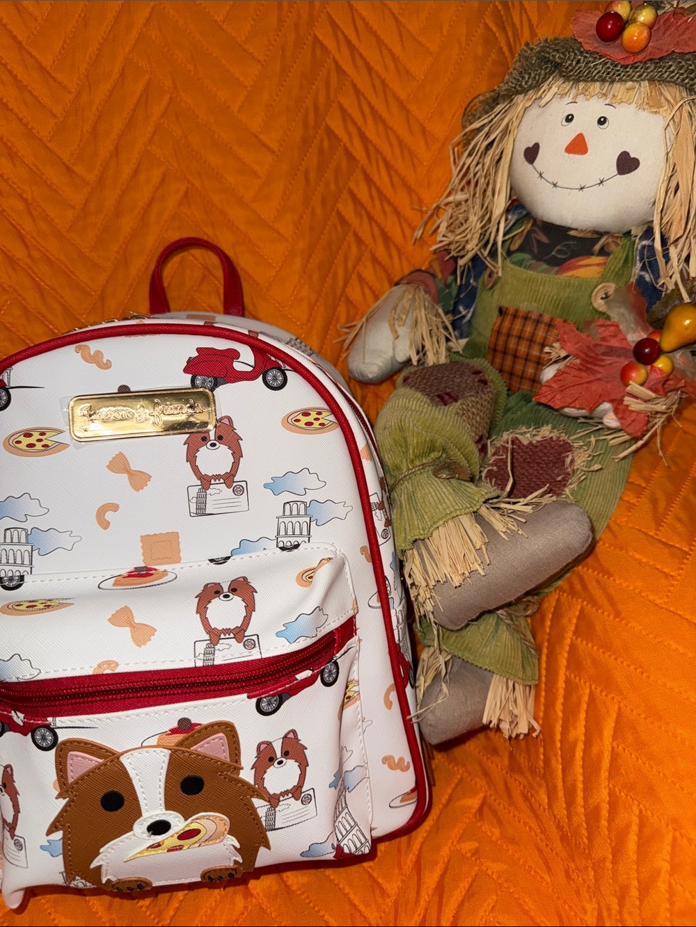 White and Red Kids Cartoon Puppy Mini Backpack